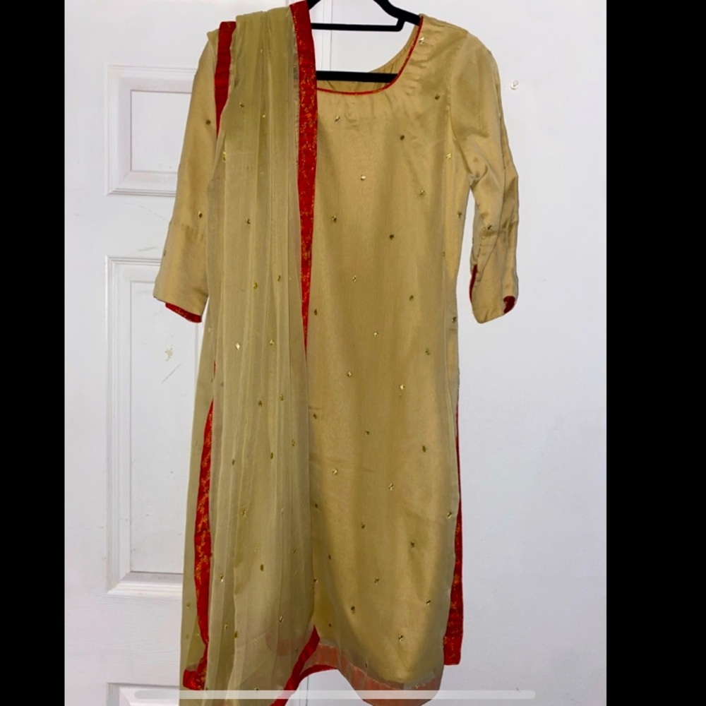 Beige, gold and red shalwar kameez NWOT